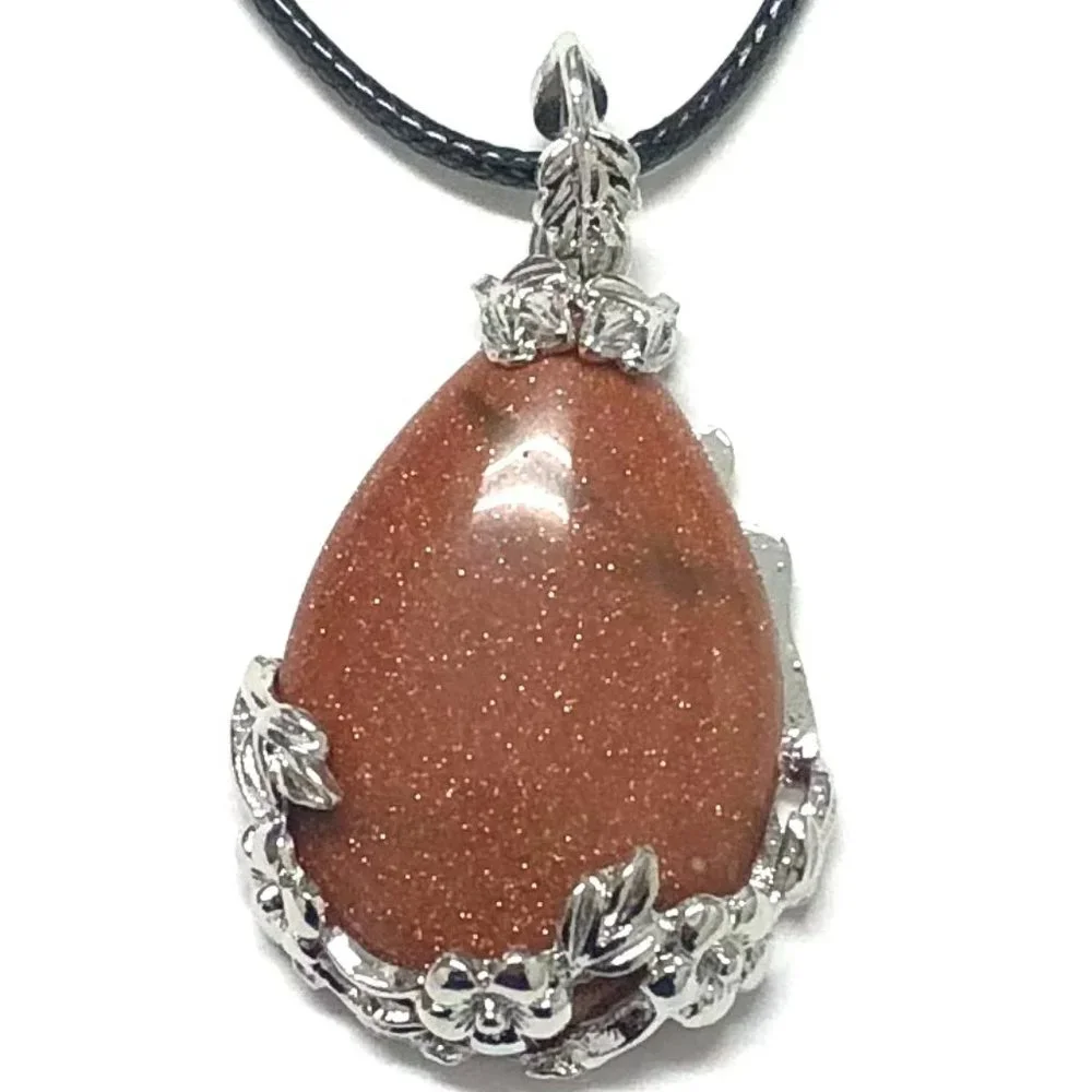 Gold Sandstone Natural Stone Drop Shaped Pendant Necklace Healing Gemstone - Picture 2 of 2